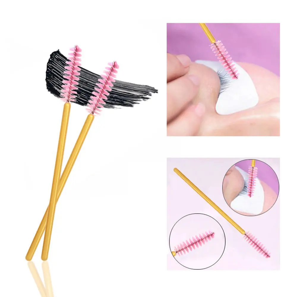 Brosses à cils pour extensions de cils, baguettes de mascara, pinceau de maquillage au poulet, or, 100 pièces par lot