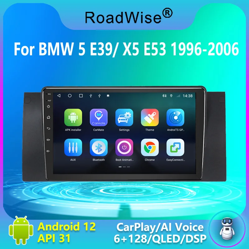 Roadwise 8+256 Android Car Radio Carplay For BMW 5 E39 1995- 2003 2004 2005 E53 X5 M5 Multimedia 4G Wifi DVD GPS 2 Din Autoradio