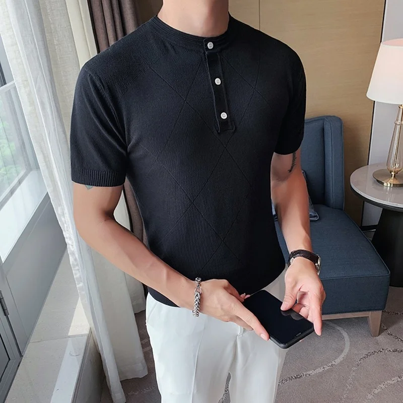 Summer 2022 New Short Sleeve Fashion Solid T-Shirts Korean Style Slim Casual O-Neck Male Pullover Vintage Blouse High Street