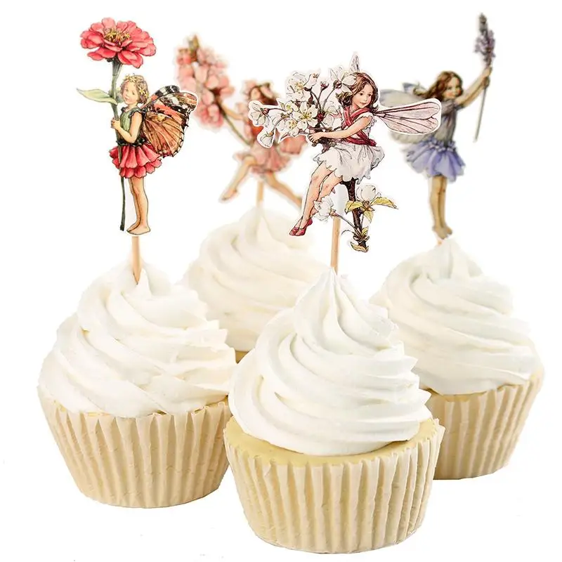 Set aus 24 Blumen-Fee-Cupcake-Toppern für Kuchendekoration, Zahnstocherkarten für den Desserttisch und Geburtstagskuchendekoration – Detail 3