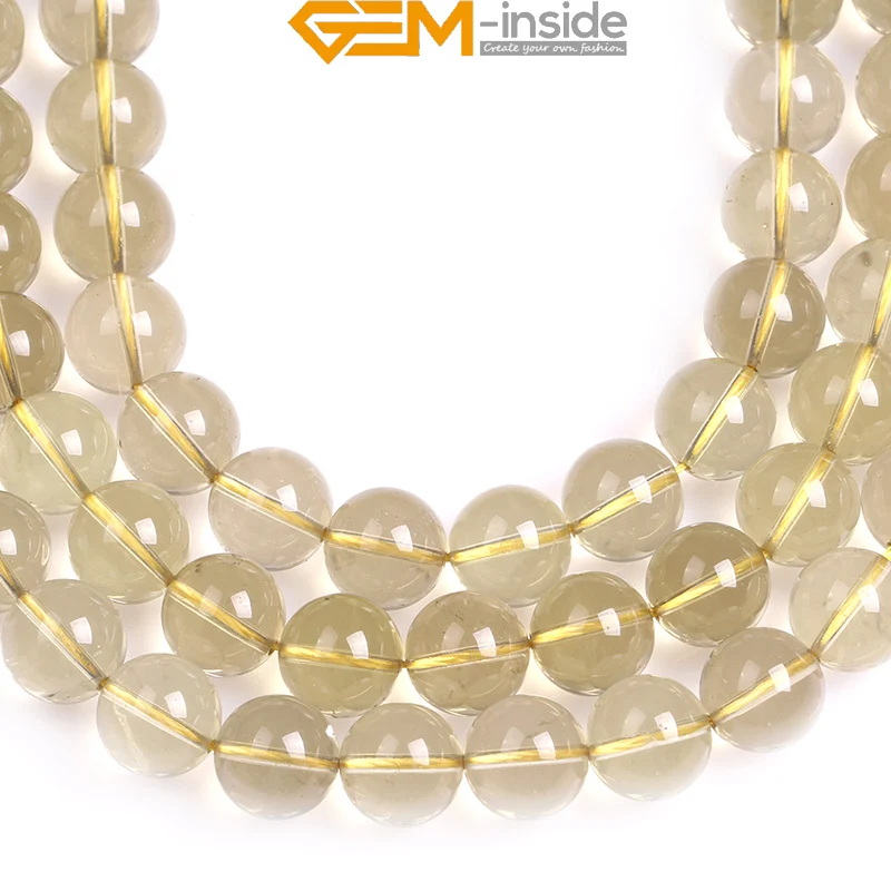 6mm-12mm Gem-inside Natural Round Smooth Lemon Stone Gemstone Quartz Beads For Jewelry Making  15inches DIY Jewellery