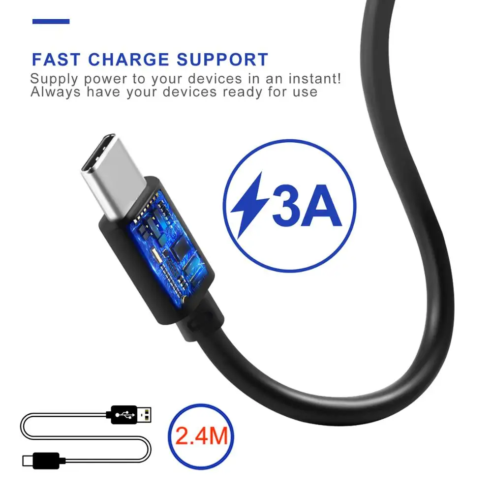 10 개/몫 3A 2.4M USB 타입 C 마그네틱 충전기 케이블 닌텐도 스위치에 대 한 빠른 충전 케이블 삼성 갤럭시 S9 S10 화웨이 P30