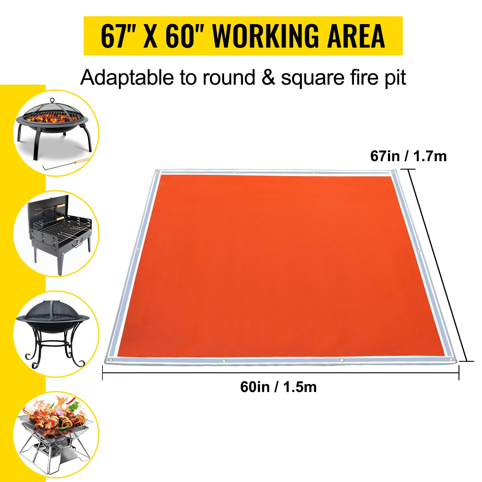 VEVOR 1.7*1.5M tappetino per braciere ignifugo fornello da campeggio coperta per griglia campeggio ignifugo in fibra di vetro di emergenza tappetino per Ember in fibra di vetro