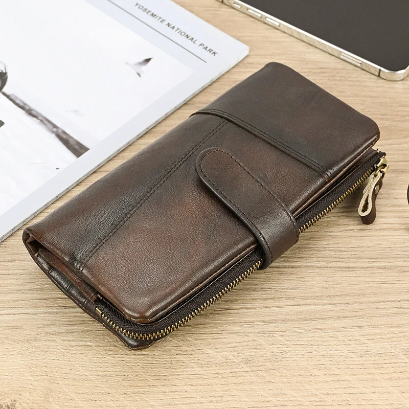 Luufan Genuine Leather Long Wallet Man Women Credit Card Holder Clutch Purse Hasp Moible Phone RFID Blocking Wallet Dropshipping