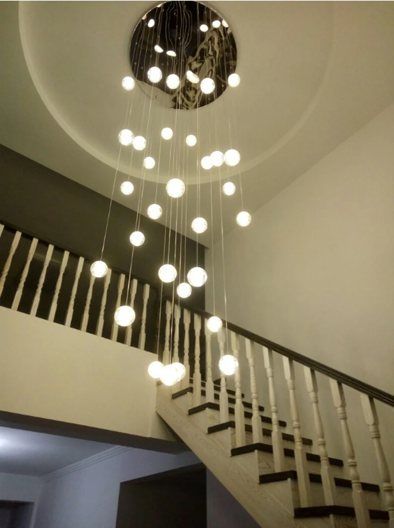 

Glass Crystal Ball Pendant Light Modern Led Stair Pendant Lamps Duplex Villa Hall Spiral Staircase Long Hanging Light Chandelier