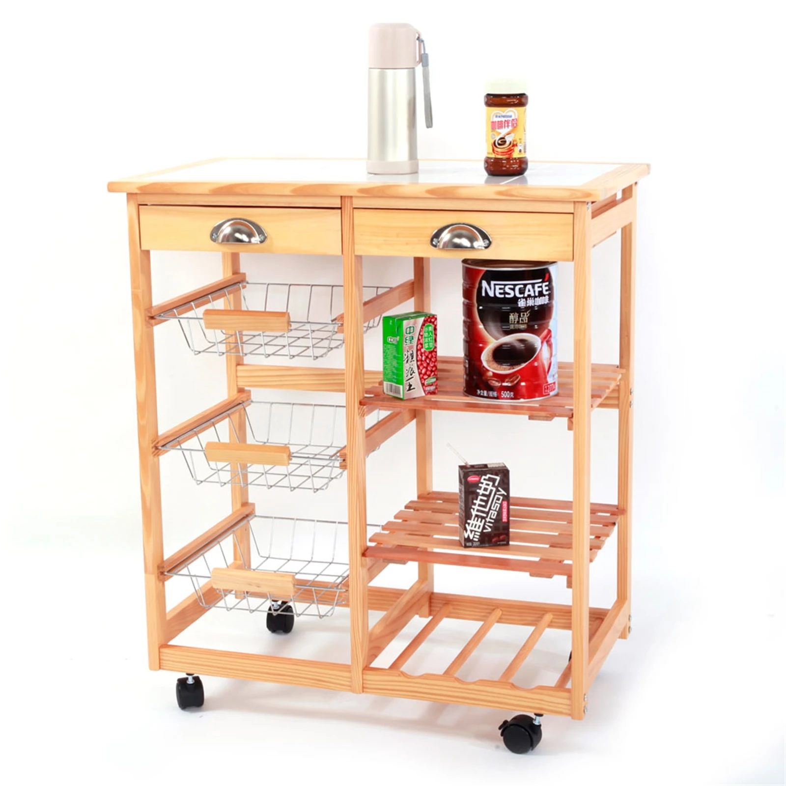 Kitchen & Dining Room Cart 2-Drawer Removable Storage Rack with Rolling Wheels  Kitchen Trolley Cart Dining Kitchen Organizer