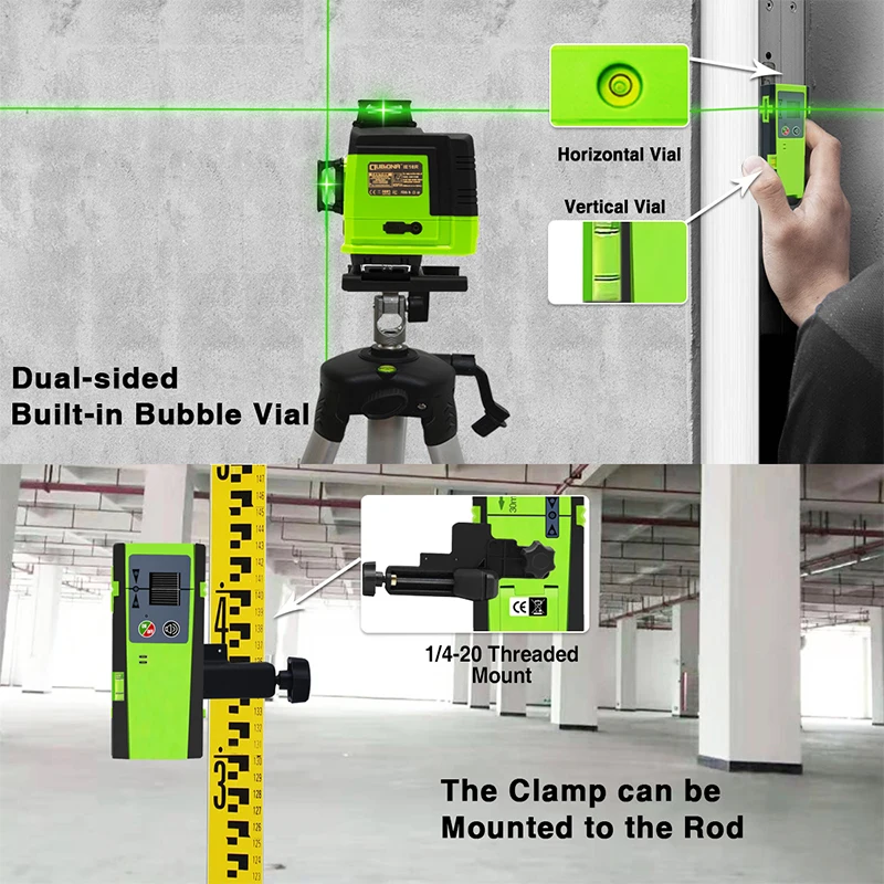 CLUBIONA 50M Outdoor Pulse Mode Red or Green Beam Line Laser Level Receiver Vertical And Horizontal Laser Detector