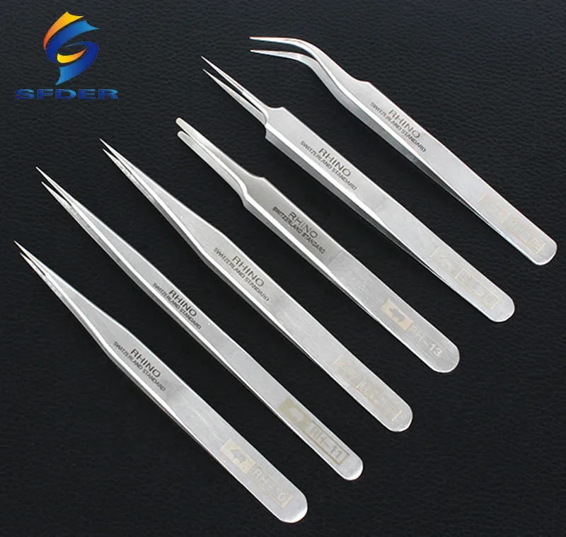 Japan RHINO RH Tweezers Anti-acid High-precision Super Hard Sharp For Repair Watch or Pick Bird Nest etc Small items