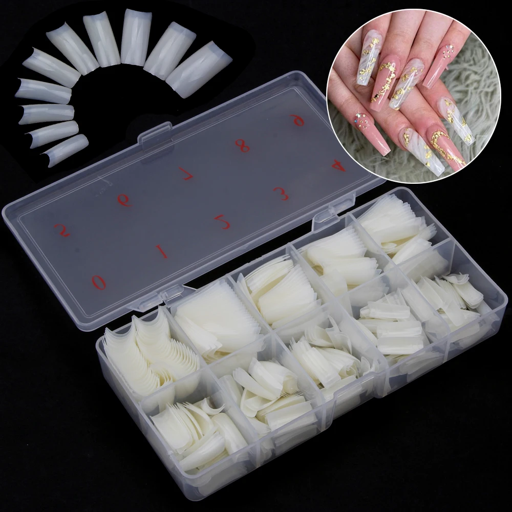 

500Pcs French Nail Tips Coffin Gel Capsules Full Cover Extension Tips Acrylic Artificial Reusable False Nails Manicure Finger