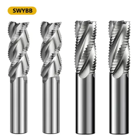 SWYBB 황삭 엔드 밀 HSS CNC 절삭 공구 밀링 커터 고속 강철 3F 4 치아 6 8 10 12-32mm 금속 강철 알루미늄 목재