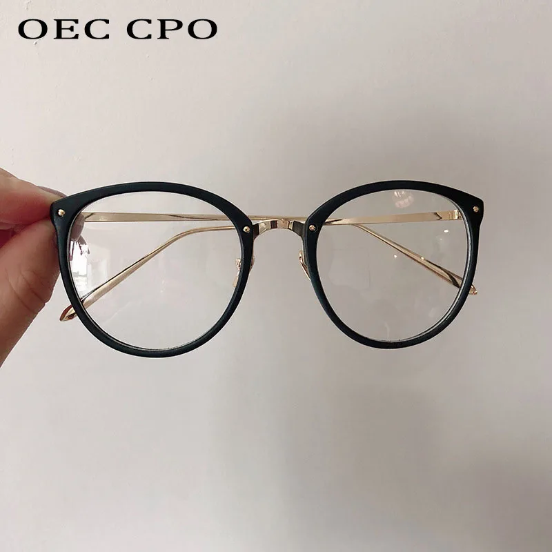 OEC CPO Black Clear Glasses Frames Women New Vintage Round Optical Frame Glasses Female Cat eye Sunglasses Men Eyeglasses O862