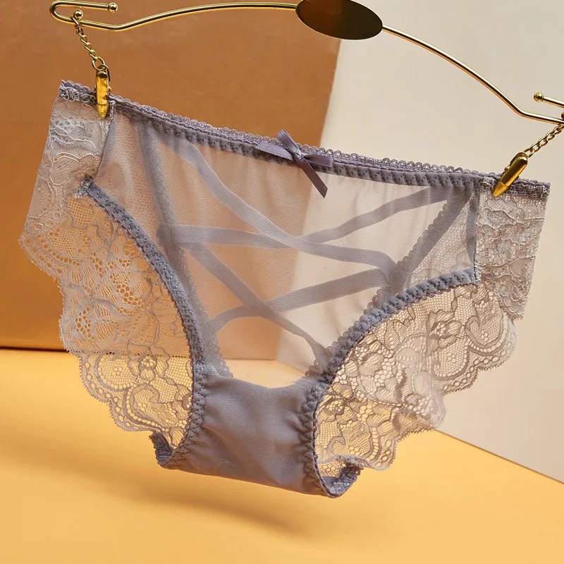 

Light Luxury Transparent Lace Mesh Sexy Low-waist Women's Underwear Cotton Crotch Large Size Seamless Hollow Briefs Women