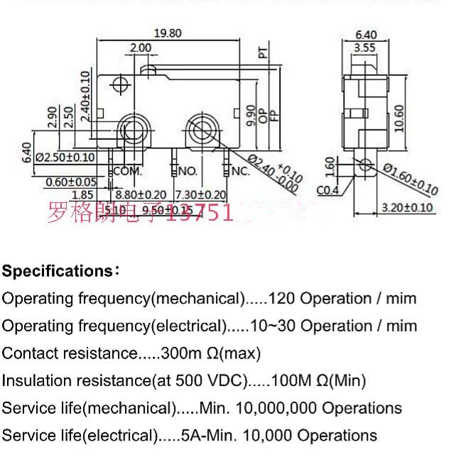 Original New 100% micro switch MQS-1 MQS-1D inching switch touch switch 5A 30VDC