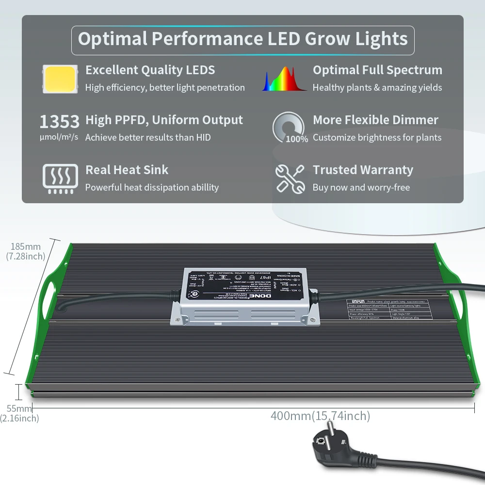 Imagem -04 - Enfun-quantum Board Led Grow Light para Plantas Espectro Completo Lâmpada para Sementes de Flores Internas 50w 100w