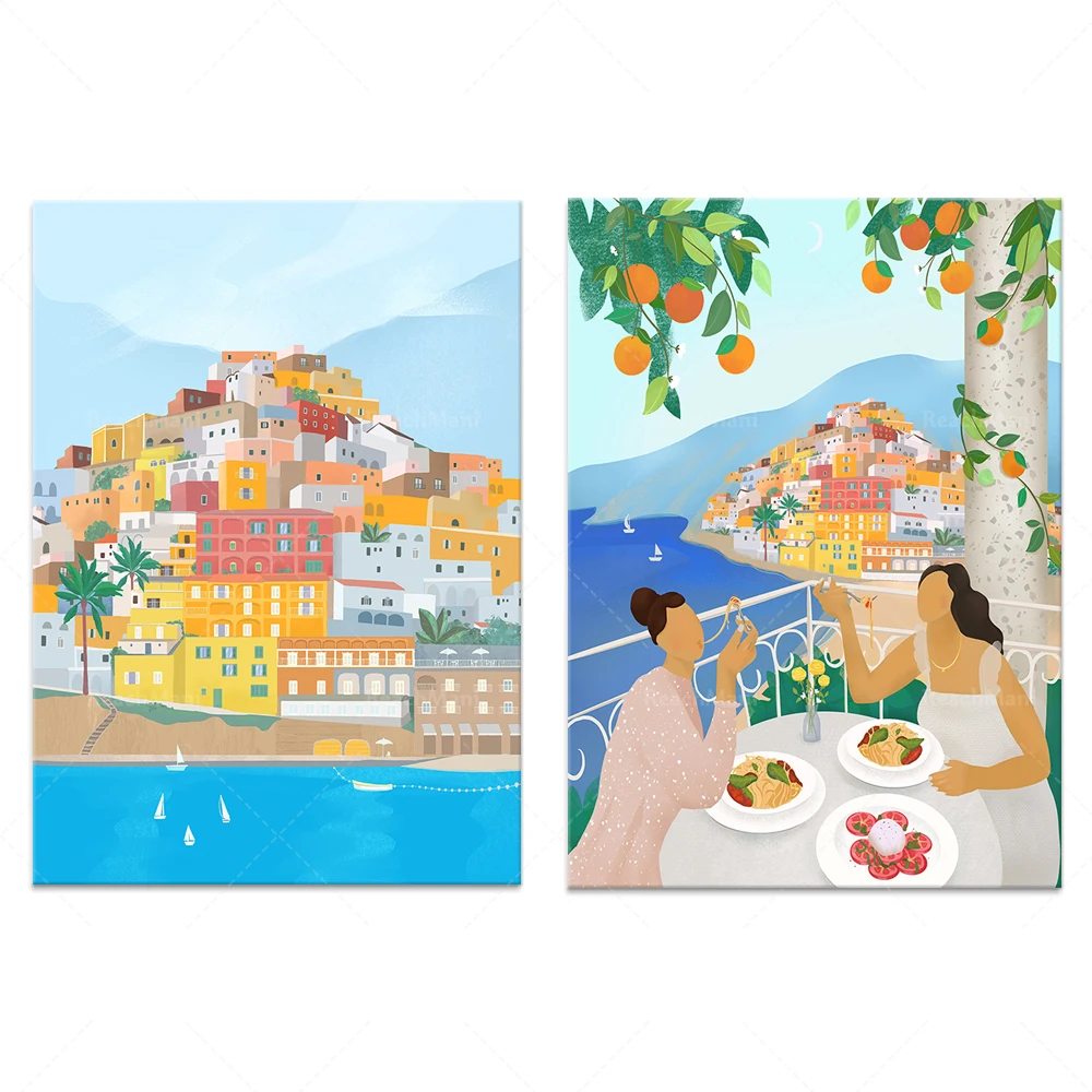 

Positano’s Printable Summer, Wall Art Set 2, Italy Illustrated Poster, Travel Art Poster, Home Decor