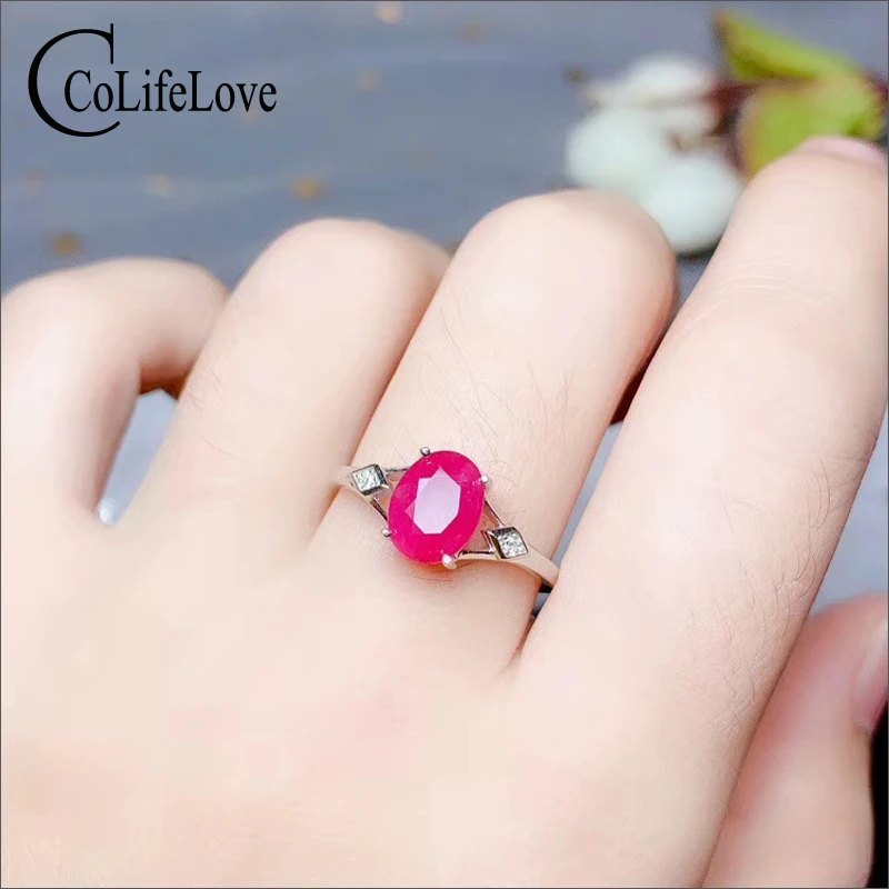 CoLife Jewelry 100% Natural Ruby Ring for Woman 6*8mm 1ct Ruby Silver Ring for Daily Wear 925 Silver Ruby Jewelry Gift for Woman