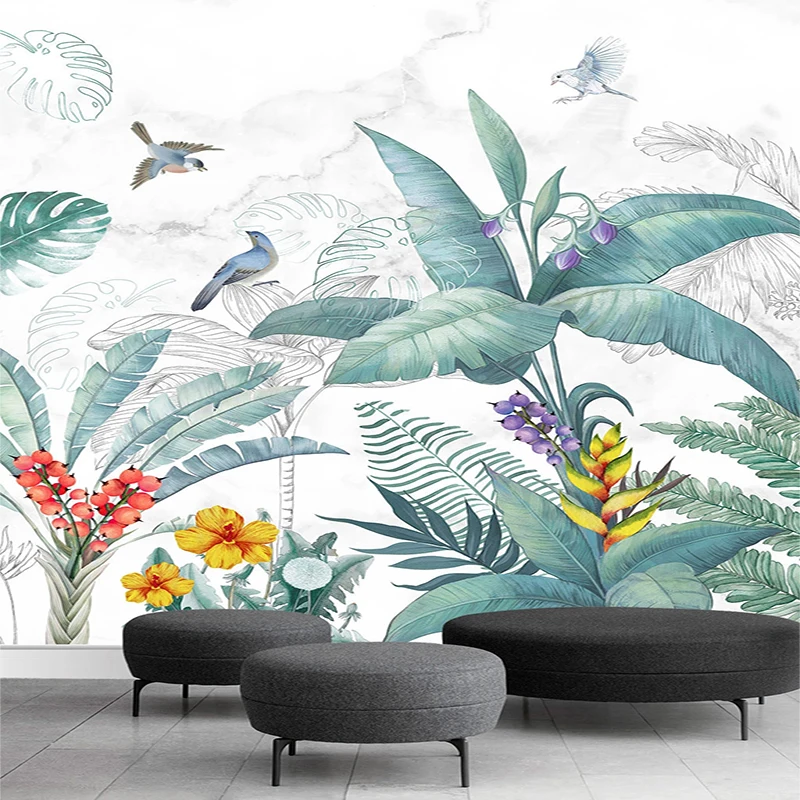 

Modern Nordic Tropical Plant Flowers And Birds Wallpaper 3D Living Room Bedroom Dining Room Home Decor Wallpaper Papel De Parede