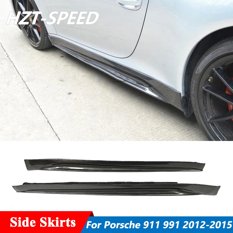 V Style Carbon Fiber Side Skirts Lips Extensions Aprons For Porsche 911 Carrera 991 991.1 991.2 GT3 2012-2015