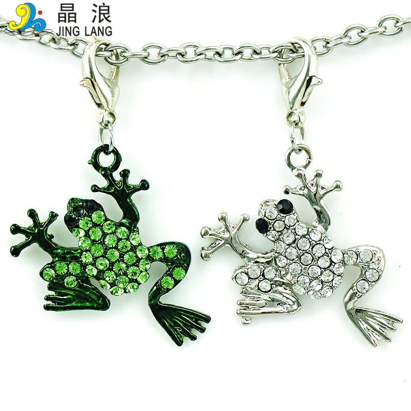 JINGLANG Fashion Lobster Clasp Metal Charms Dangle Rhinestone Mix Frog Animals Pendants For Jewelry Making Accessories 12pcs