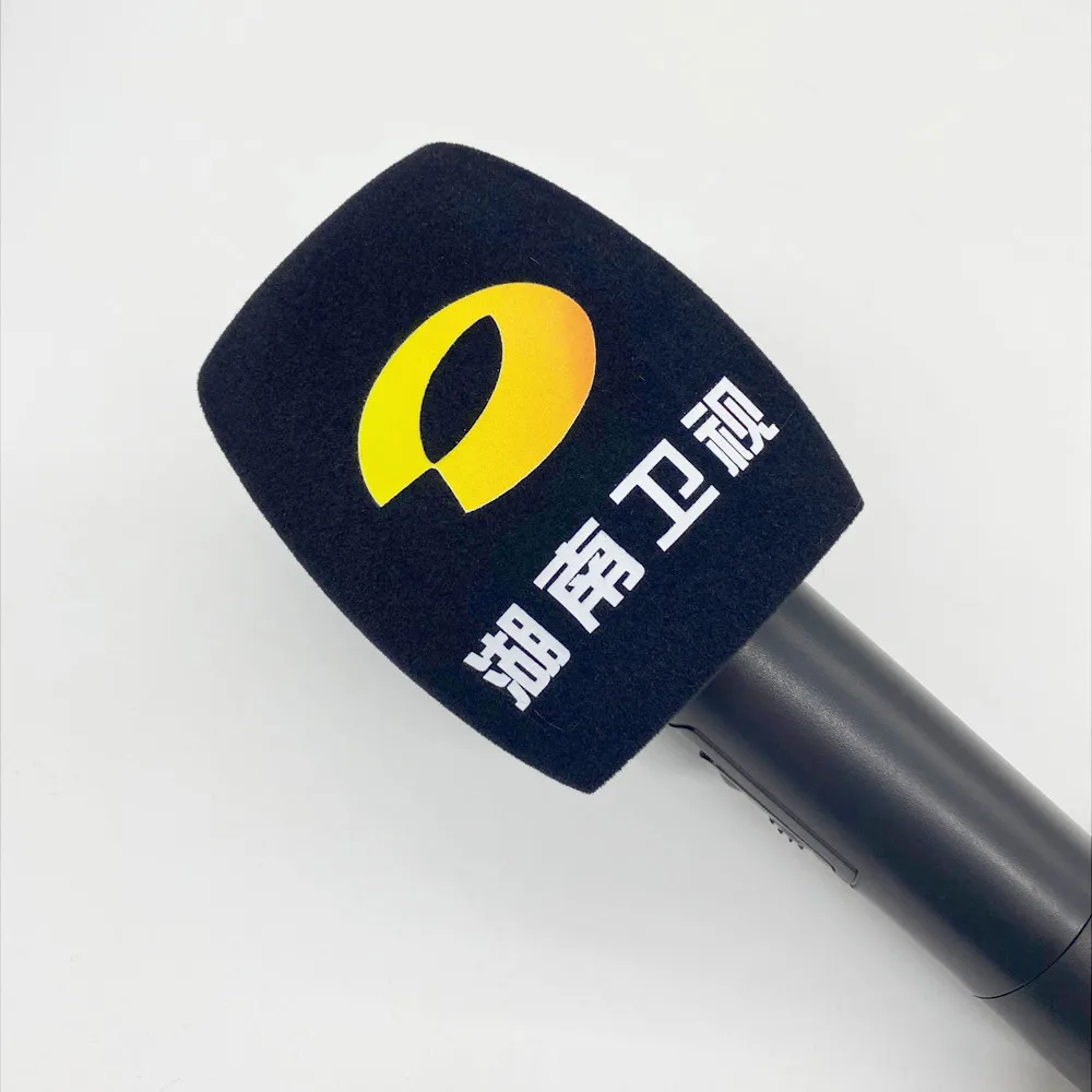 Flocking Microphone Sponge Printing Covers Customized Mic Windscreens Logo Foam Windshield For TV Stations Reporters Interview