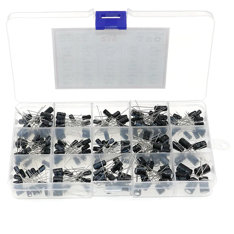 215pcs 15 Values 0.1uF-330uF Mix Electrolytic Capacitor Kit With Storage Box