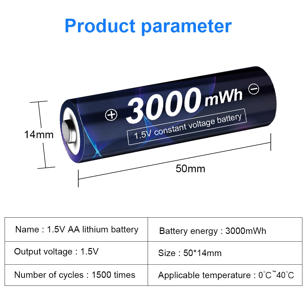 100% 용량 1.5V AA 리튬 이온 배터리 3000mwh 리튬 폴리머 충전식 리튬 배터리 원격 제어 전자 장난감 LED ligh