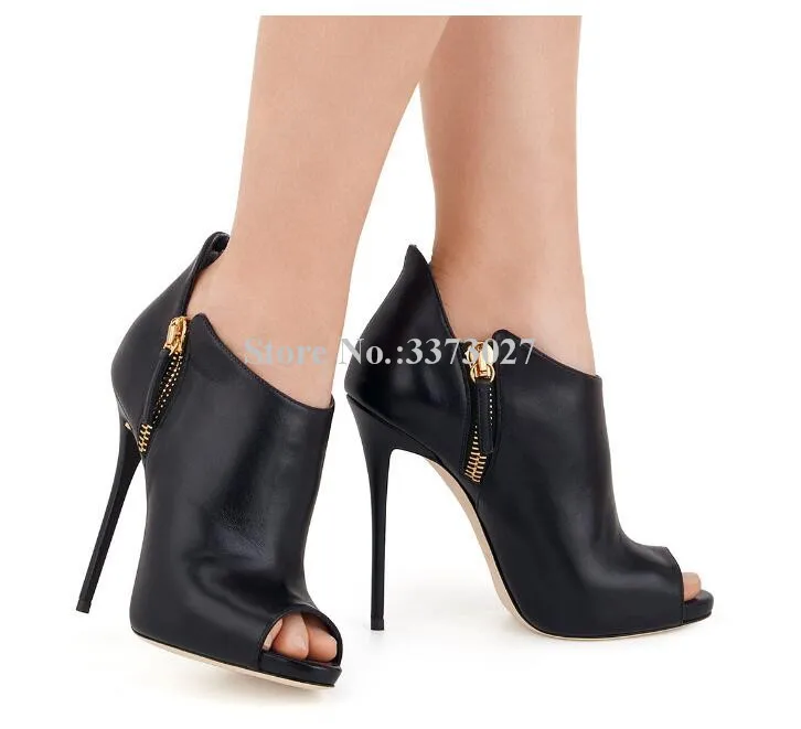 

Women Black Leather Platform Ankle Boots Fashion Peep Toe Stiletto Heel Pumps Shoes Lady Large Size Short Boots Dropship