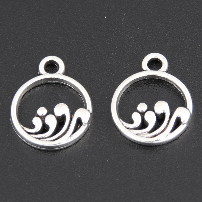 100pcs Silver Color 14x11mm Mountain Sea Wave Charms Round Pendant For DIY Handmade Metal Alloy Jewelry Making Accessorie