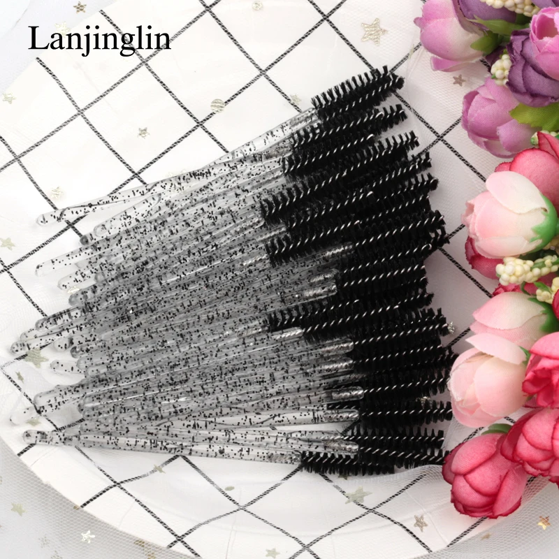 Hot Sale 5/50Pcs Disposable Crystal Eyelash Makeup Brush Diamond Handle Mascara Wands Eyelashes Brush Extension Makeup Tools