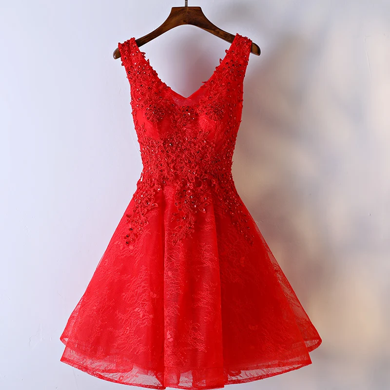 Robe de soiree 2024 Wine Red Elegant Pearl Black Lace Evening Dresses Short V-Neck Appliques Beading Graduation Party Prom Dress