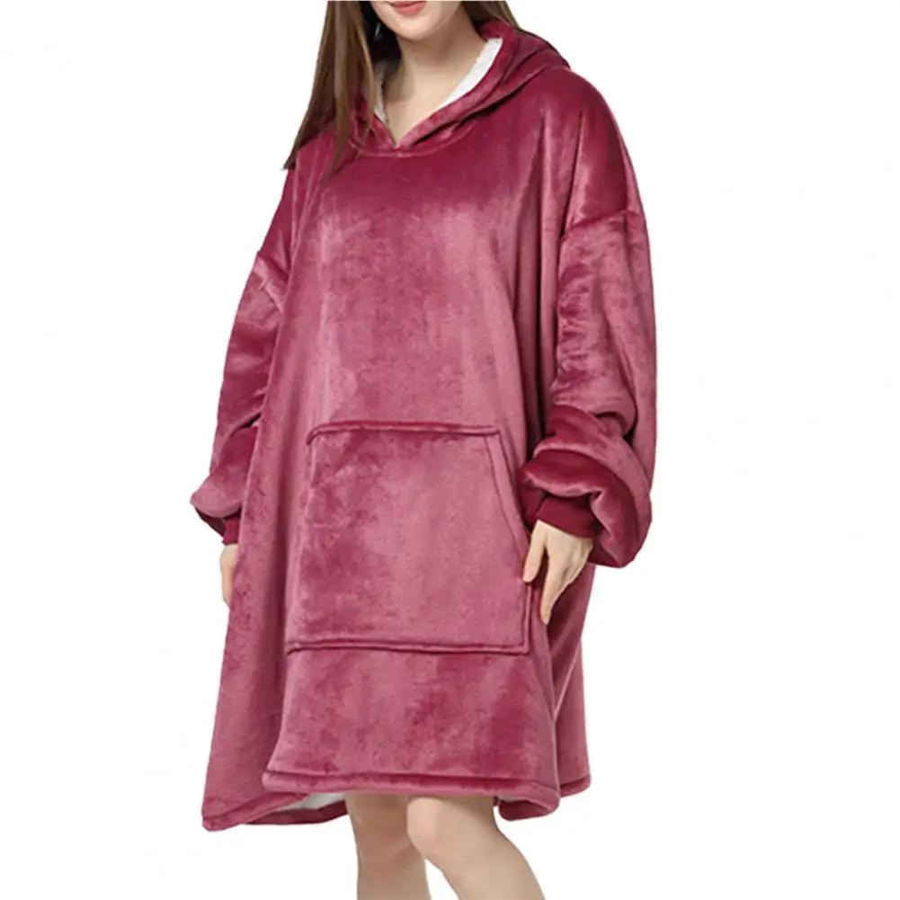 Oversized Long Sleeve Hoodie Nightgown Cashmere Faux Fur Hooded Hoodie Big Pocket Women Sweatshirts Winter