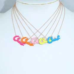Arabic Word Letter Pendant Necklace Rose Gold Color Neon Enamel Arabic Love Necklaces