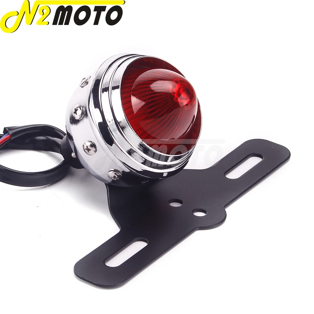 Old School Red LED Lens Brake Lamp Stop Light License Plate Bracket Retro Taillight For Harley Bobber Chopper Cafe Racer Custom