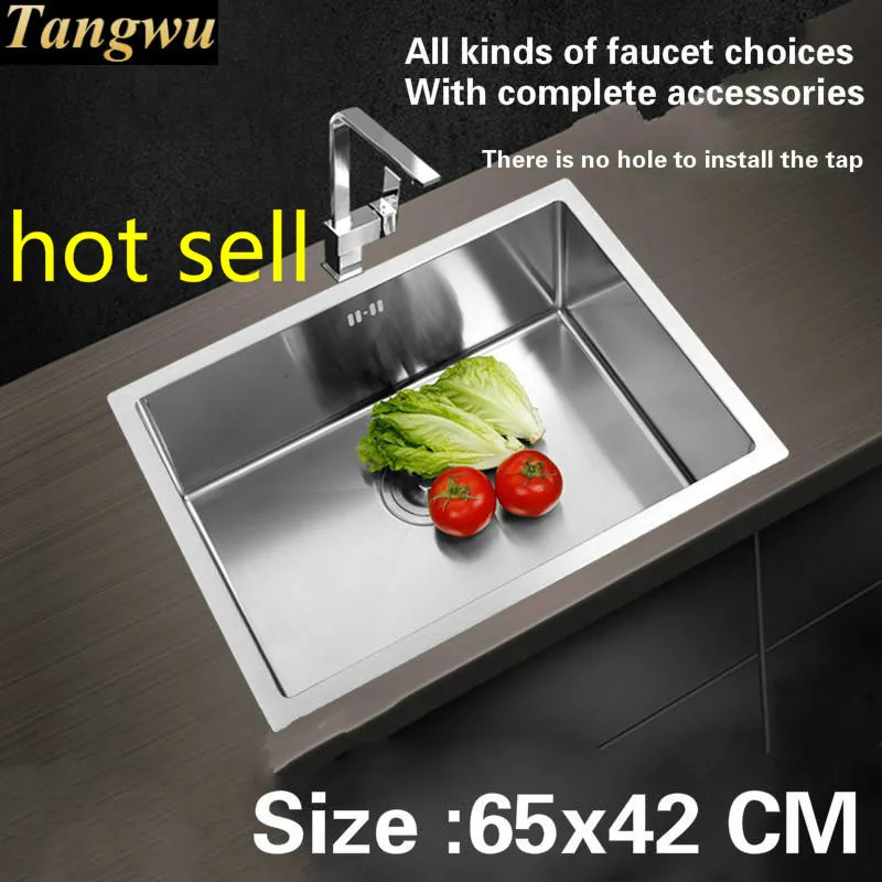 

Free shipping kitchen sink food grade 304 stainless steel thick hand made single slot hot selling 65x42 CM