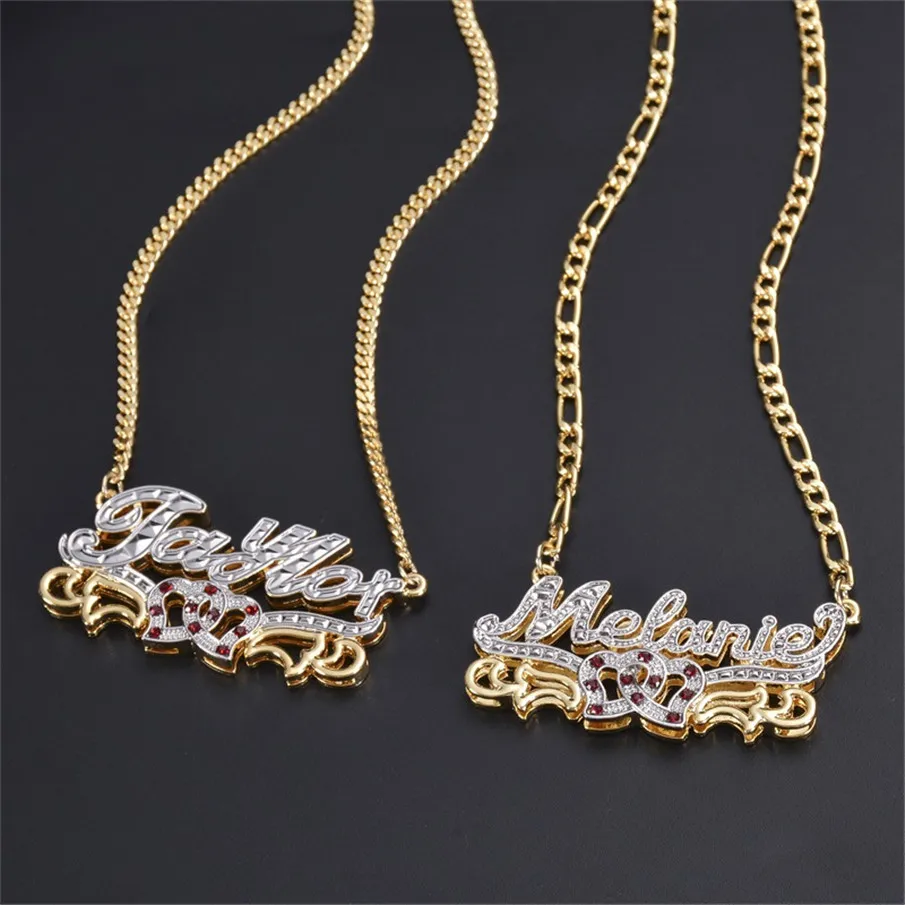 

Multiple Chains Inlaid Water Drill Necklace Double Gold Plated Nameplate 3D Necklace Birthstone Necklace