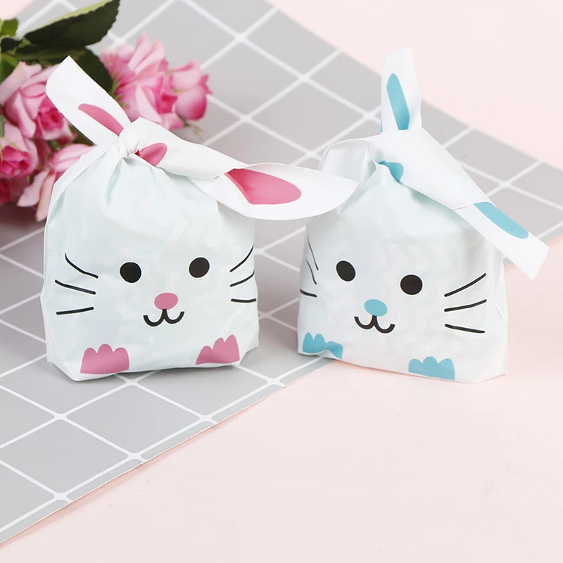 Hot New Cheap Wholesale 50pcs Cute Long Bunny Rabbit Ear Gift Bag Easter Candy Gift Plastic Party Favors 10*17cm