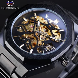 Forsining Skeleton Watch Black Golden Business Mechanical Watches Waterproof Automatic Watch Top Brand Luxury Relogio Masculino