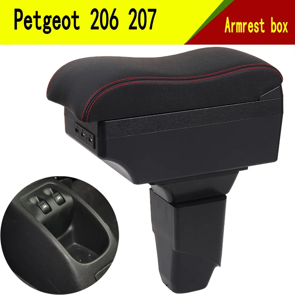 

For Petgeot 206 207 CC Cabrio Armrest Box Arm Elbow Rest Center Console Storage Case Accessories with Cup Holder USB Port