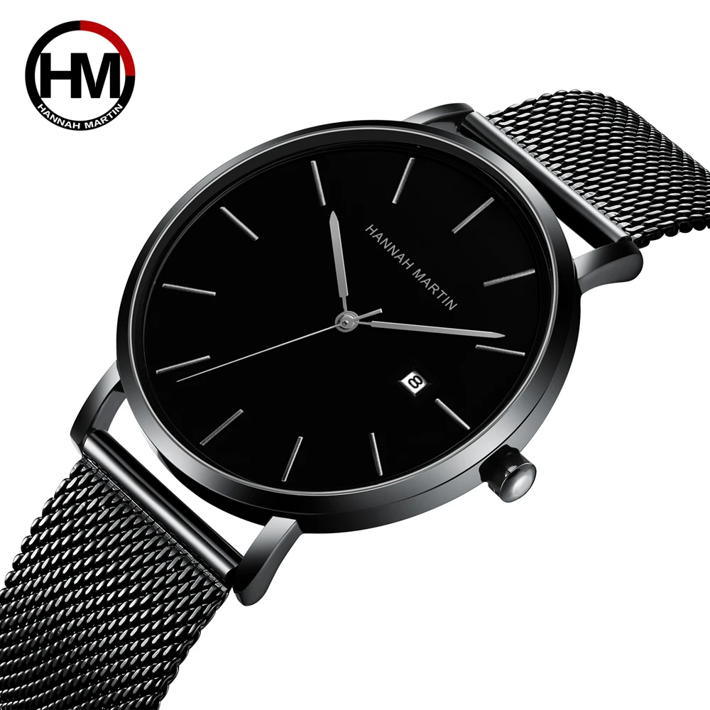 Japan Quartz Calendar Movement Ultra Thin Classic Golden Black Stainless Steel Band Waterproof Men\'s Top Brand Luxury Watches