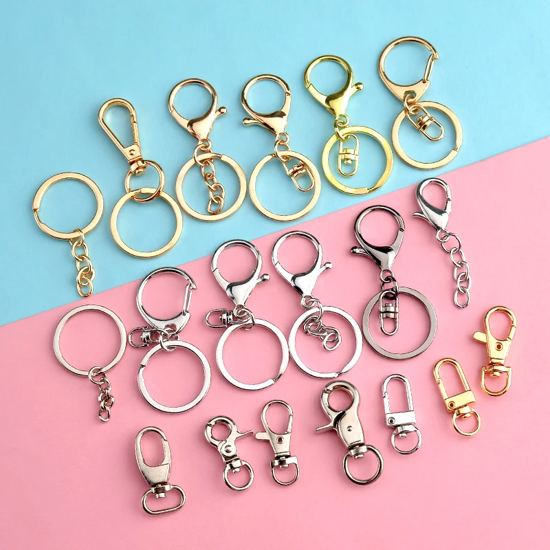 

New Gold Plated Metal Keychain Split Ring Lobster Buckle Opening Rings Diy Car Bag Keying Key Chains Accessories