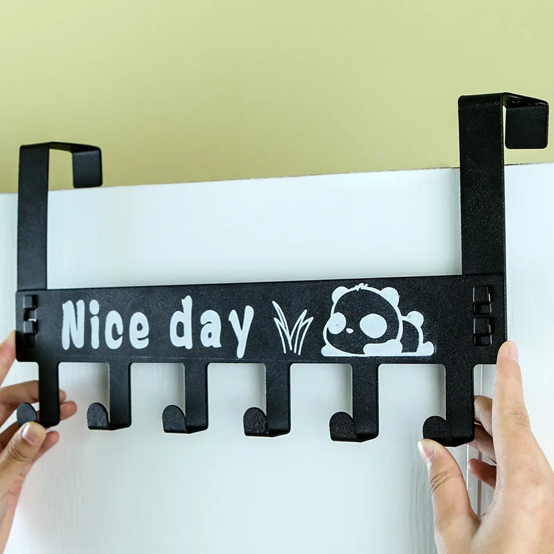 Creative cartoon 6 door hook coat storage seamless hook door back nail-free load-bearing wrought iron hook