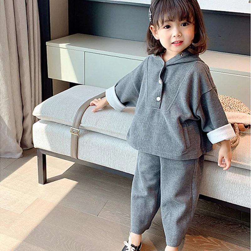 

Boys Girls Tracksuits Cotton Hooded Sweater+wideleg Pants Two Pieces Toddler Baby Casual Clothes Suits Clothing Sets2-6T Outfits