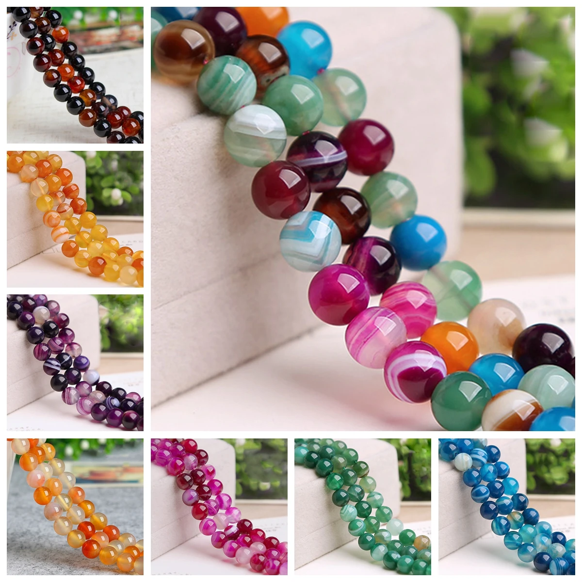 Natural Agate Stone Round Colorful 4mm 6mm 8mm 10mm 12mm Loose Beads for Jewelry Making Bracelet DIY Crafts Findings