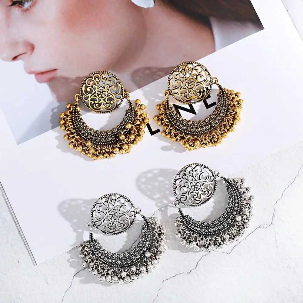 1ペア女性アクセサリー鐘インディアンジュエリー耳リングのヴィ - Women Accessories India のレビューと価格