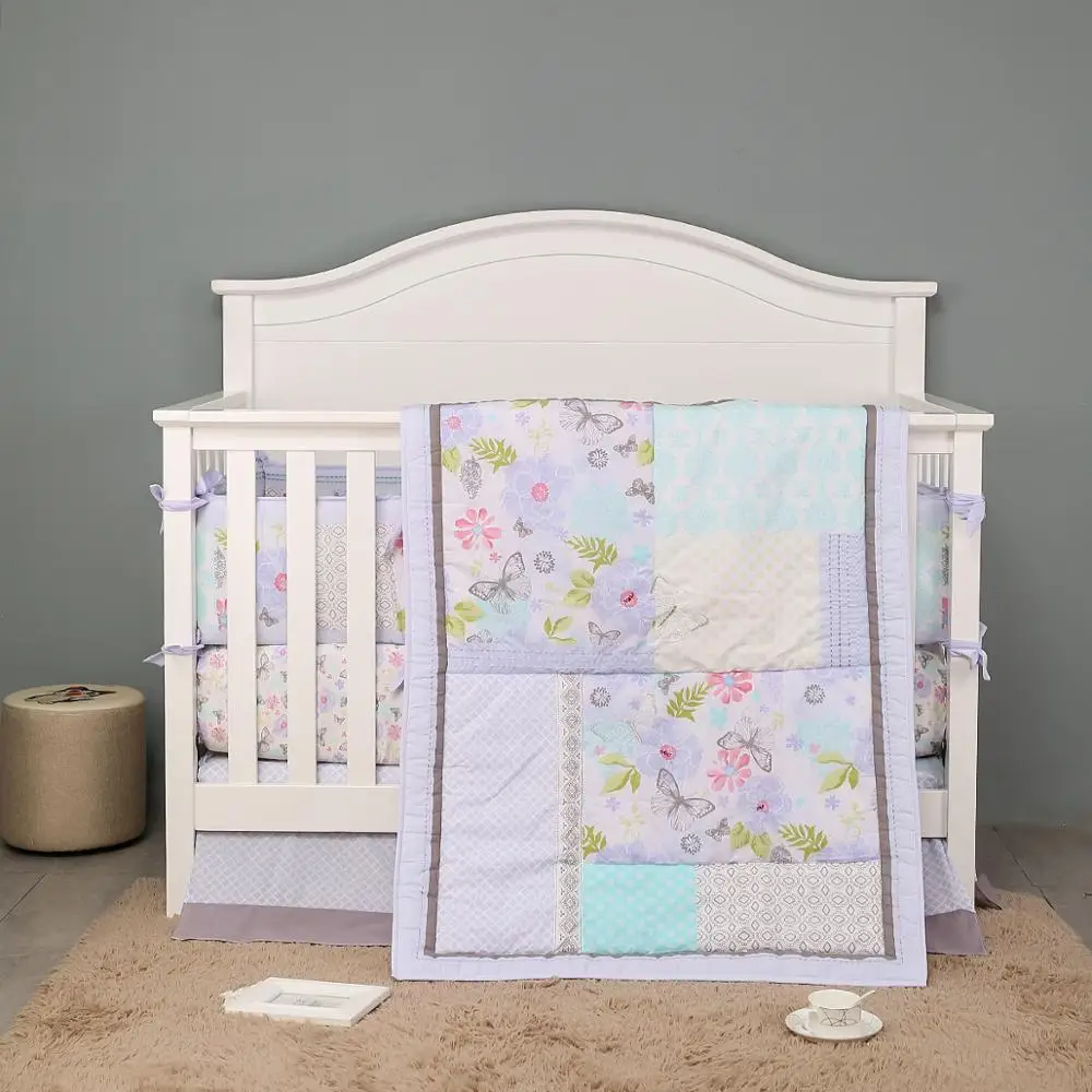 4Pcs/Set Soft Breathable 100% Cotton Crib Bedding Set Crib Skirt Baby Organizer Dream Butterfly Boy And Girl Crib Bedding Set