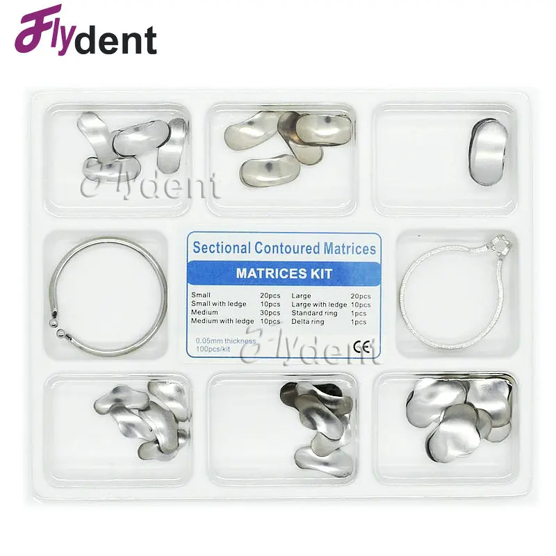 100Pcs Dental Matrix Bands Sectional kit Contoured Matrices Wedges Dental Tool Dentist Material 1.398