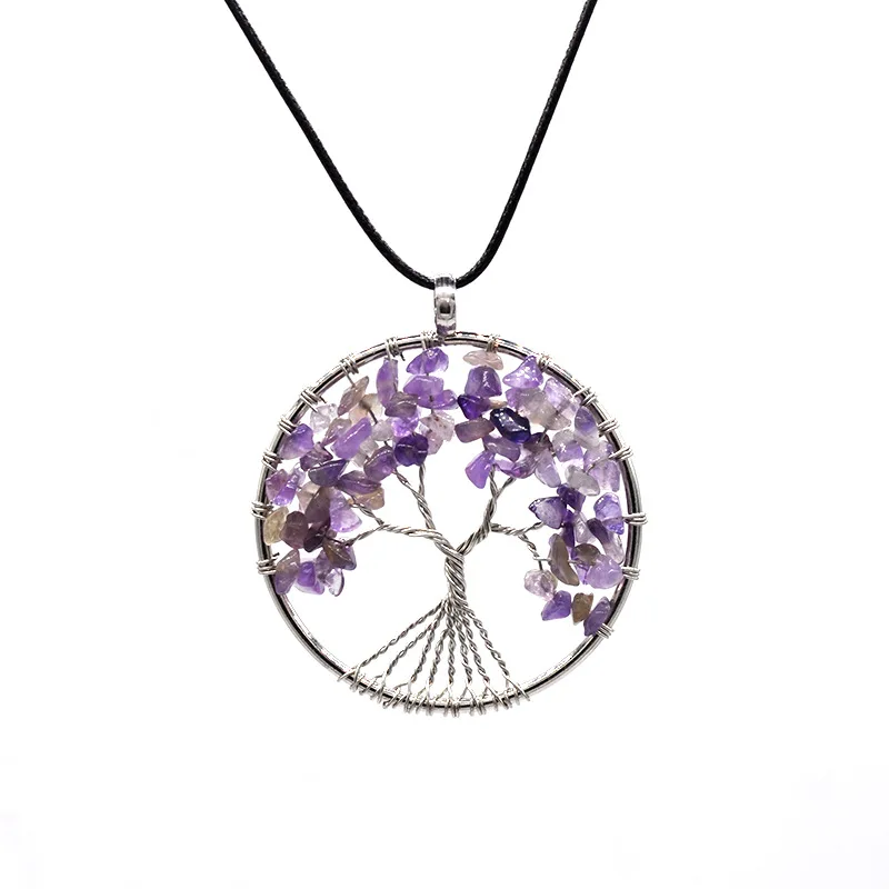 7 Chakra Quartz Natural Stone Tree of Life pendulum Pendant Necklace for Women Healing Crystal Necklace Pendants Reiki Jewelry