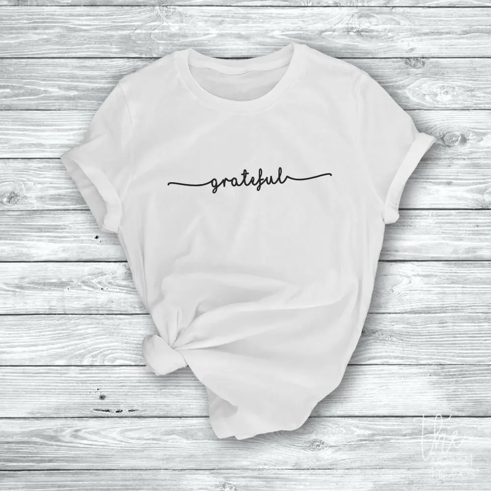 

Grateful T Shirt Thanksgiving Women Fashion Simple Street Party Style Pastel Aesthetic Cotton Casual 90s Young Gift Girl Tee Top