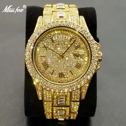 Full Iced Out Watche For Men Luxury Gold Hip Hop Diamond Quartz Mens Watch Waterproof Day Date Clock Best Selling Product 2023