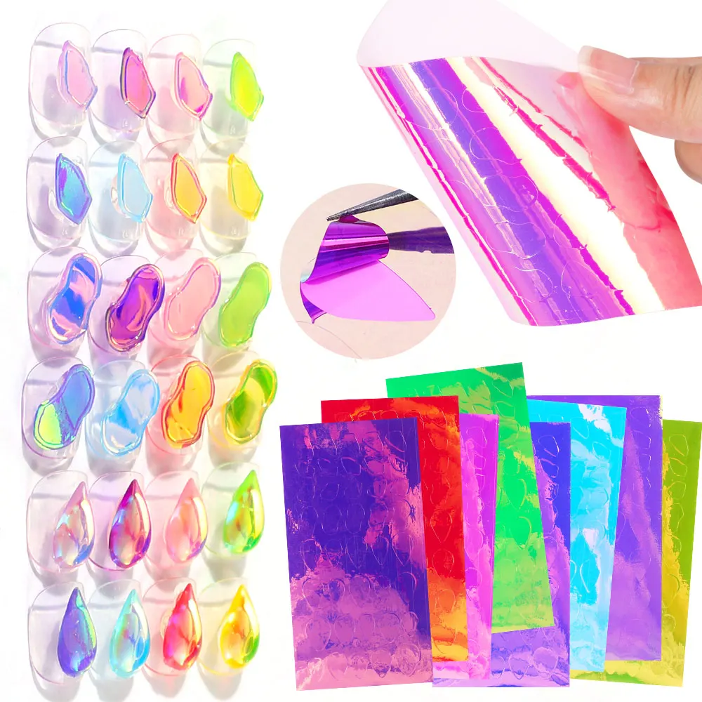 8pcs Nail Sticker Aurora Irregular Shape Design Holo Nail Art Transfer Sticker Slider Nail Water Decal Manicures Decor